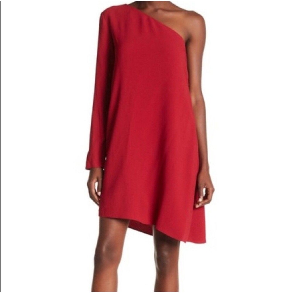 Theory Crimson Red Rosina Crepe Sintsi One Shoulder Asymmetric Mini Dress 4